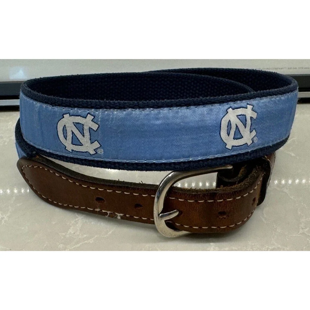 North Carolina Tar Heels - Canvas Leather Belt - Size 30 - Carolina Blue